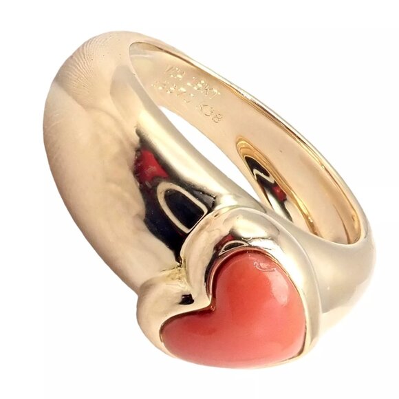 Rare! Authentic Van Cleef & Arpels 18k Yellow Gold Coral Heart Ring sz 4.5 - Picture 7 of 12